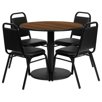 Flash Furniture Laminate Table Set With 4 Black Trapezoidal Back Banquet Chairs