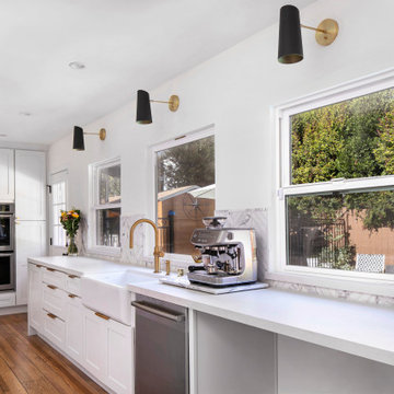 Transitional facelift for a kitchen, 2 bathrooms & the playroom in Sherman Oaks