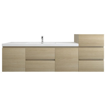 BTO 80" Wall Mounted Bath Vanity With Reinforced Acrylic Sink, Single Sink, White Oak