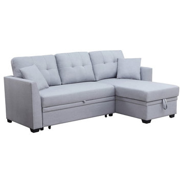 Pemberly Row 3-Seat Modern Fabric Sleeper Sectional Sofa with Storage in Ash