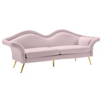 Meridian Furniture - Lips Velvet Upholstered Sofa, Pink - Put your best pucker forward with this Lips velvet sofa. So named because of its beautiful, pouty shape, this Lips sofa makes a stunning addition to your living room. Soft cream velvet upholstery covers every inch of this striking sofa, giving it a sumptuous boudoir-inspired feel. Gold medal legs support the sofa, adding a touch of refinement while allowing clearance beneath it for cleaning.