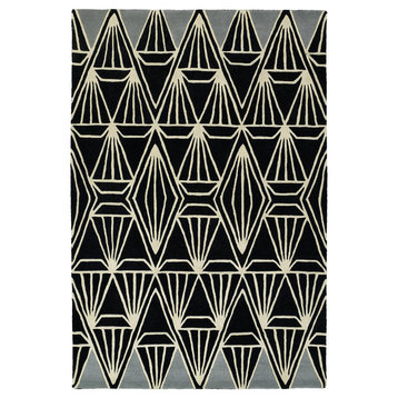 Kaleen Origami Org01-02 Geometric Rug, Black , Linen , Silver, 5'x7'6"