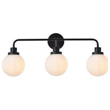 Hanson 3 Lights Bath Sconce In Black With Frosted Shade