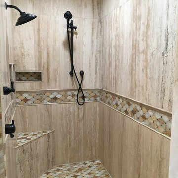 Botocelli Claro 6x36 Vein Cut Travertine Planking Shower Install