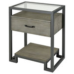 Stein World - Mezzanine 1-Drawer Accent Table - Like its architectural namesake, the Mezzanine features crisp lines and an open-plan concept comprised of �integrated platforms.� Sleek Pewter metalwork forms a stylish Art Deco-style base, while sparkling glass adds Mid-Mod lightness. Black hardware opposite reclaimed Grey oak contributes Modern Vintage nuance, completing the design.