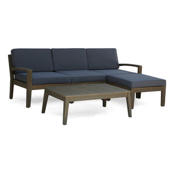 GDF Studio Grenada 3-Seater Acacia Sectional Set With Coffee Table and Ottoman