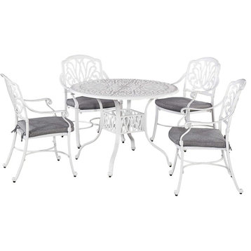 5 Pieces Patio Dining Set, Cushioned Chairs With Elegant Scrollwork, Off White