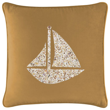Sparkles Home Shell Sailboat Pillow, Gold Velvet, 20x20