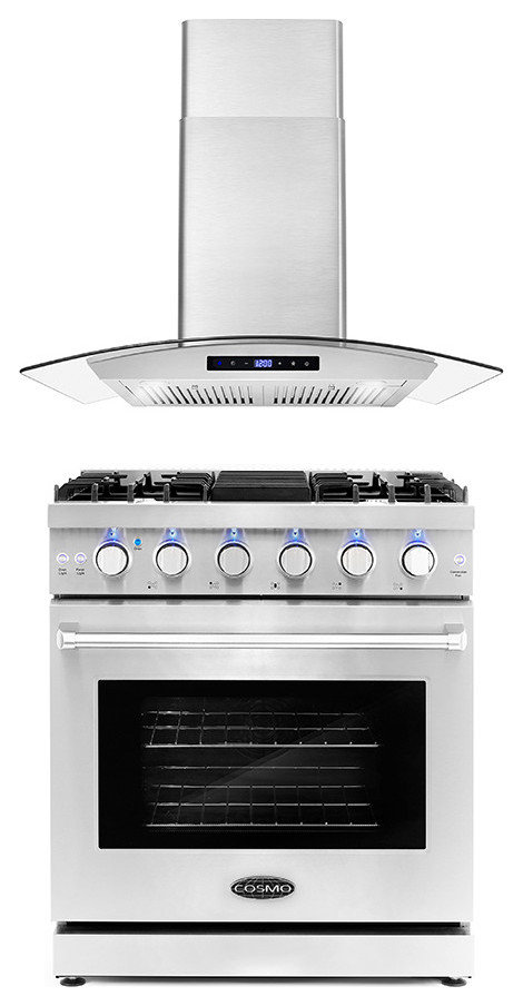 2-Piece Kitchen, 30" Gas Range and 30" Wall Mount Range Hood
