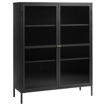 55" Contemporary Glass & Metal Display Cabinet in Black