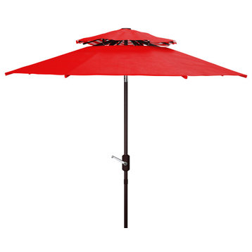 Safavieh Athens 9' Double Top Crank Umbrella, Red