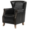 Bugatti Wing Back Lounge Chair, Distressed Black Leather