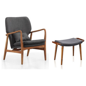 Manhattan Comfort Bradley Fabric Accent Chair & Ottoman Set in Charcoal