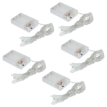 Battery Operated LED Mini 10-Light String With Flash Feature, White, Set of 5