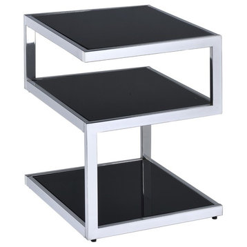 Alyea End Table, Black Glass And Chrome