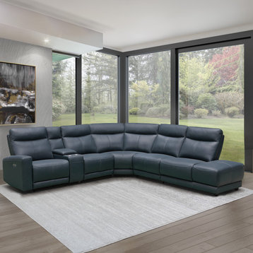 Kimmel Power Reclining Leather Sectional With Power Headrests, Blue
