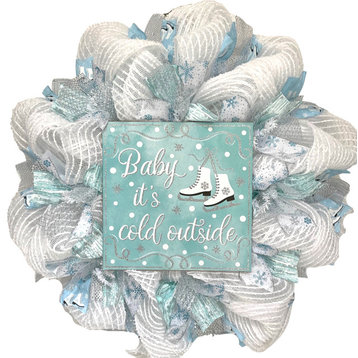 Baby Its Cold Outside Ice Skates Handmade Deco Mesh Wreath
