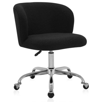 Modern Upholstered Boucle Desk Chair with Swivel Wheels, Black