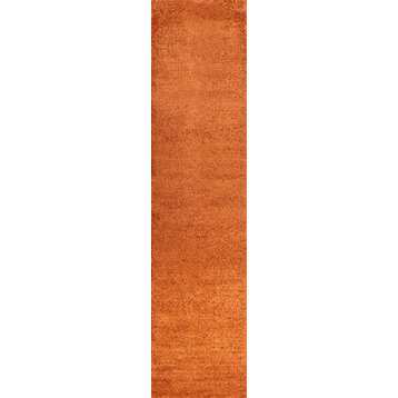 Haze Solid Low-Pile Runner Rug, Orange, 2x10