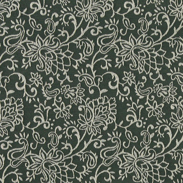 Green, Contemporary Floral Designed Woven Upholstery Fabric By The Yard