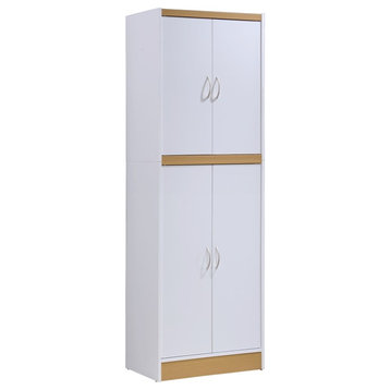 Pemberly Row 4-Door and 4-Shelf Contemporary Wood Kitchen Pantry in White