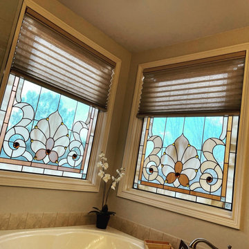 Pleated Shades on stained glass