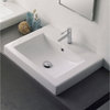 Square White Ceramic Built-in Sink, Three Hole