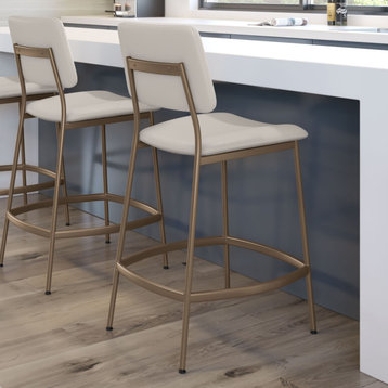 Amisco Sullivan Counter and Bar Stool, Cream Faux Leather / Bronze Metal, Counter Height