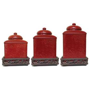 Savannah Canister and Base Set, Red, 6 Piece