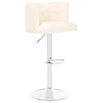 Luxurious Bar Stool, Silver Base and Velvet Seat With Rounded Backrest, Cream