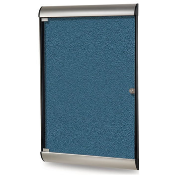 Ghent's Vinyl 42" x 28" 1 Door Bulletin Board with Satin Frame in Ocean Blue
