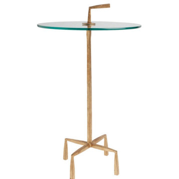 Minimalist Round Gold Glass Top Table w Handle  Portable Carry Tripod Accent