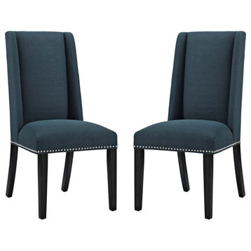 Set of 2 Dining Chair, Polyester Seat With High Back and Nailhead Trim, Azure