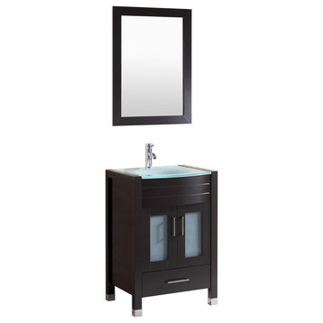 Style 3, 24"W Black Vanity Sink Base Cabinet, Mirror, LV3-24B