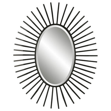 Sunburst Oval Wall Decor Mirror in Matte Black Finish 3-dimensional Iron Frame