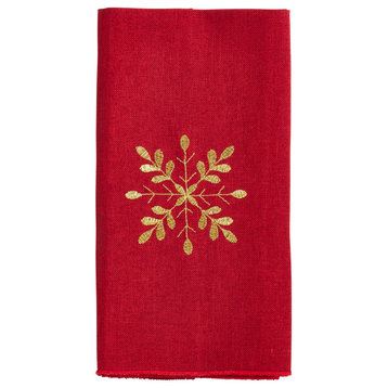 Holiday Snowflake Dinner Napkins, Set of 4, Red