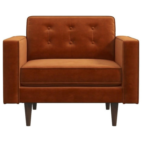 Pemberly Row Mid Century Modern Style Tufted Wide Velvet Armchair in Orange
