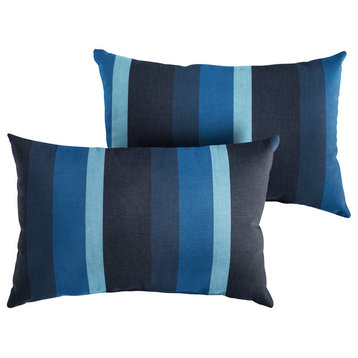 Sunbrella Preston Indigo Blue Stripe Outdoor Lumbar Pillow, Set of 2