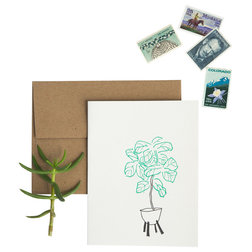 Contemporary Desk Accessories Potted Plant Themed Cards, Set of 4
