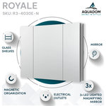 AQUADOM - Royale Medicine Cabinet with Electrical Outlets, LED Magnifying Mirror 40"x30" - AQUADOM Royale Triple Door Medicine Cabinet