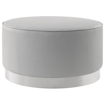Posh Living Suchada Faux Leather Round Cocktail Ottoman in Gray/Chrome