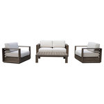 Pangea Home - Harbor 4 Piece Sofa Set, Brown - Made from strong durable eucalyptus wood, the Harbor 4 piece sofa set is a perfect addition to any back yard or patio. Set includes 2 arm chairs, 1 sofa and 1 coffee table. You will love this set for its comfort, durabilty and modern look