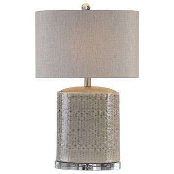 Uttermost 27231-1 Modica 1 Light 16"W Table Lamp - Taupe Gray / Nickel