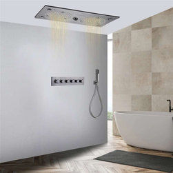 Thermostatic Recessed Ceiling Mount Led Rainfall Shower System, E Gun Gray - Showerheads And Body Sprays