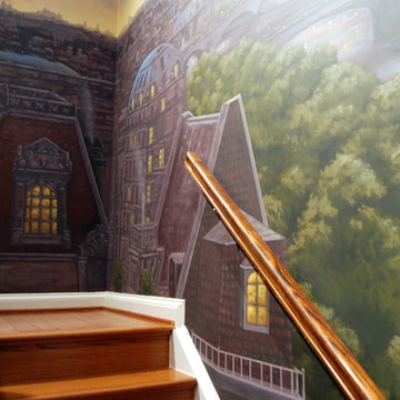 Paris Panorama 360 degree Mural hand painted throughout a 17 foot stairway