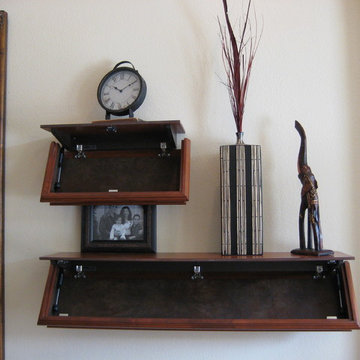 Completed Wall with Covert Floating Shelves Featuring Hidden Locked Compartment