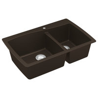 Karran Drop-In Quartz 34" 1-Hole 60/40 Double Bowl Kitchen Sink, Brown