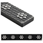 Nichetiles - Floral Hex Tile Trim Matt Black Wrought Iron 1"x6", Set of 5 - Niche Tiles Metal Decorative accents tiles such liner, listellos, can help make the room stand out a more. If you want something different among all the uniform and organized decor in your home, Niche Tiles metal decorative accents could be one of the answers. In the bathroom, shower, or kitchen backsplash for may have sand or beige colored tiles or white wallpaper throughout. Niche Tiles decorative accents can help to accentuate a certain part of the room, or just add extra character to the areas which feel somewhat dull. Niche Tiles decorative metal tiles features can be bold and loud, adding striking effects to the home. Niche Tiles decorative accent tiles are made of premium real metal and poly resin which is scratch resistant. They can be installed in a wide range of areas in your home including the kitchen, bathroom walls, and any surface that experiences water backsplash.