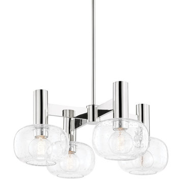 Harlow 4-Light  Chandelier, Polished Nickel, Clear With Seeds