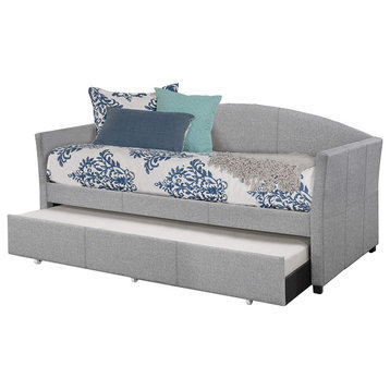 Twin Size Daybed With Trundle, Upholstered Frame With Arched Back, Smoke Grey